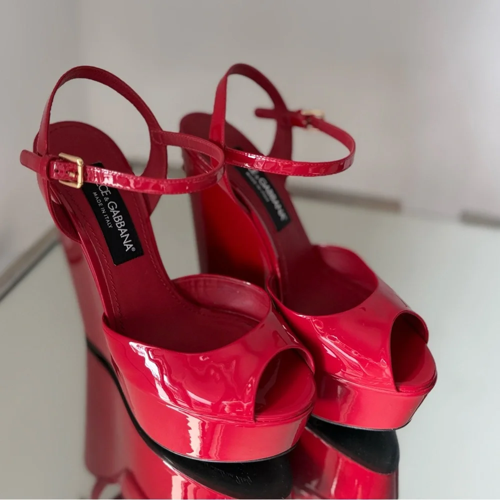 Like new DOLCE & GABBANA Ankle-strap Platform Wedge Sandals In Red $1,020